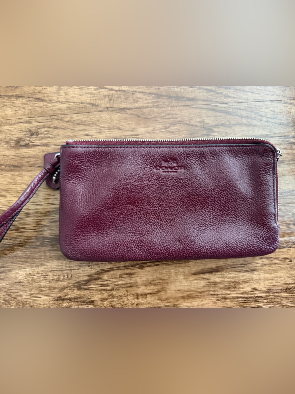 Coach Burgundy Leather Wristlet Clutch
